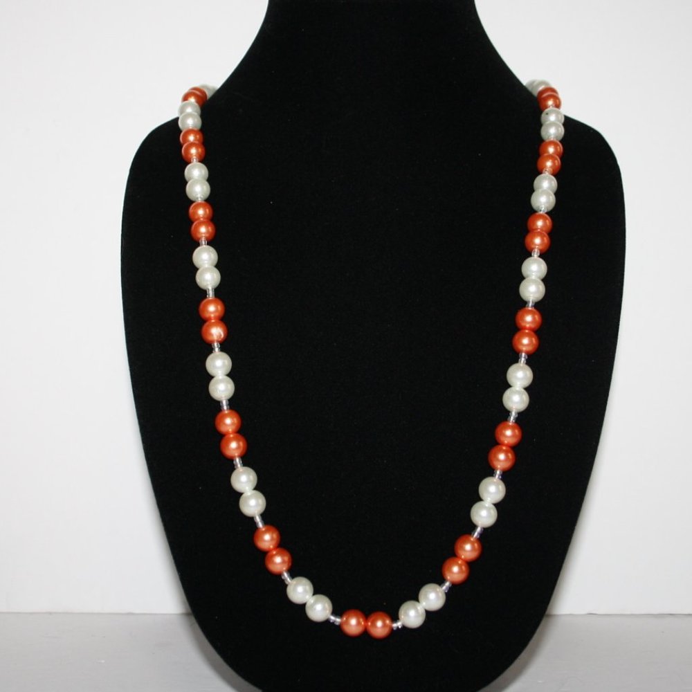 🧡 White & Orange Pearl Necklace · 32" · Citrus Glow ✨
